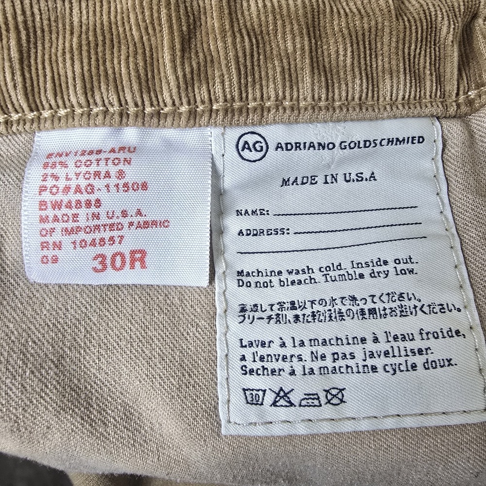 Adriano Goldschmied  Corduroy Pants Womens 34x32 The Stevie Slim Straight‎ Brown - Picture 5 of 7